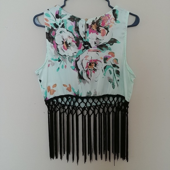 Fuchsia Pink & Mint Green Floral Crop Top - Picture 2 of 7